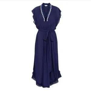 Poupette St Barth Sasha Seashell Midi Dress Navy Blue